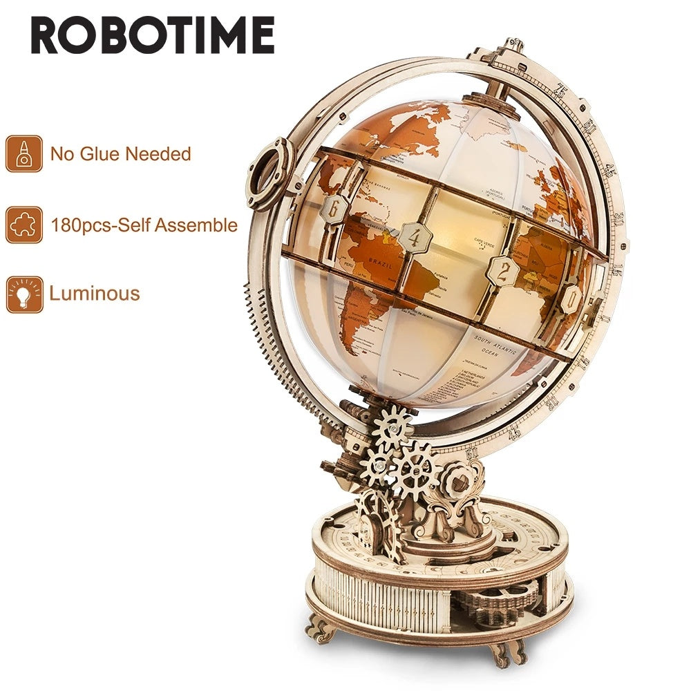 Okr Luminous Globe 3D Wooden Puzzle Model Building Kit For Children