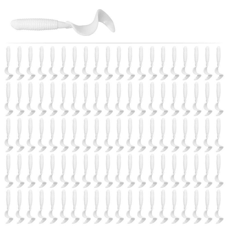 100Pcs 4Cm Soft Artificial Fishing Lures Swimbait Tail Grub Worm Moggot Baits White