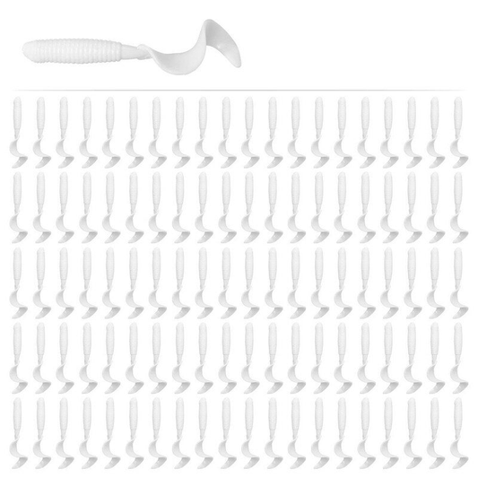 100Pcs 4Cm Soft Artificial Fishing Lures Swimbait Tail Grub Worm Moggot Baits White