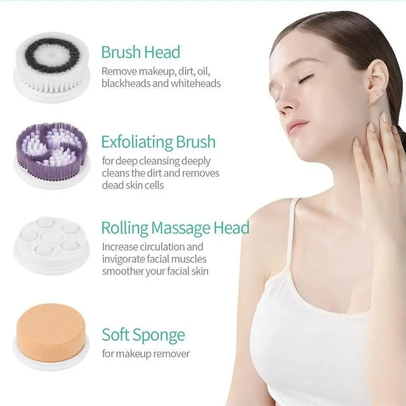 4In1 Deep Pores Ultrasonic Electric Facial Cleansing Exfoliator Face Massager