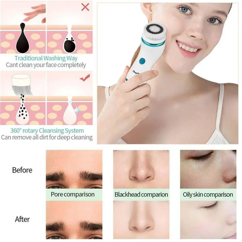 4In1 Deep Pores Ultrasonic Electric Facial Cleansing Exfoliator Face Massager
