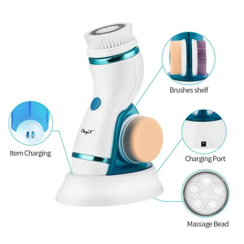 4In1 Deep Pores Ultrasonic Electric Facial Cleansing Exfoliator Face Massager