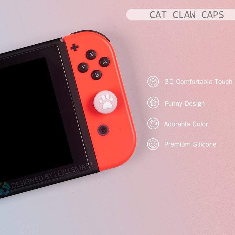 4Pack Switch Handle Button Cap Cat Paw Design Thumb Grip Nintendo Lite Joy Con Controller Soft Silicone Sleeve