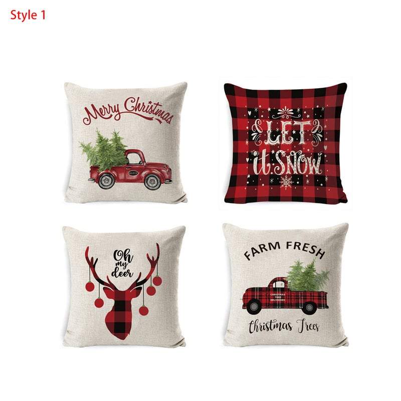 Set Of 4 Christmas Printed Cushion Covers Decor