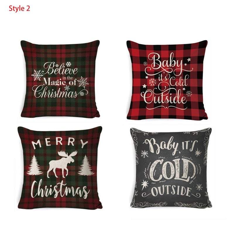 Set Of 4 Christmas Printed Cushion Covers Decor
