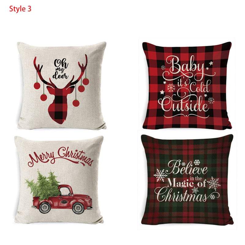 Set Of 4 Christmas Printed Cushion Covers Decor