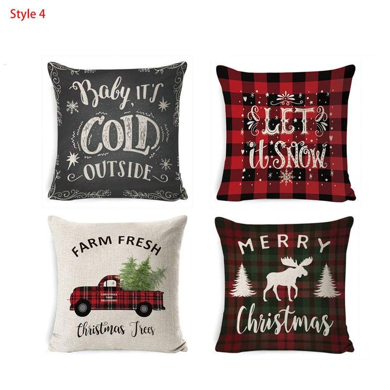 Set Of 4 Christmas Printed Cushion Covers Decor