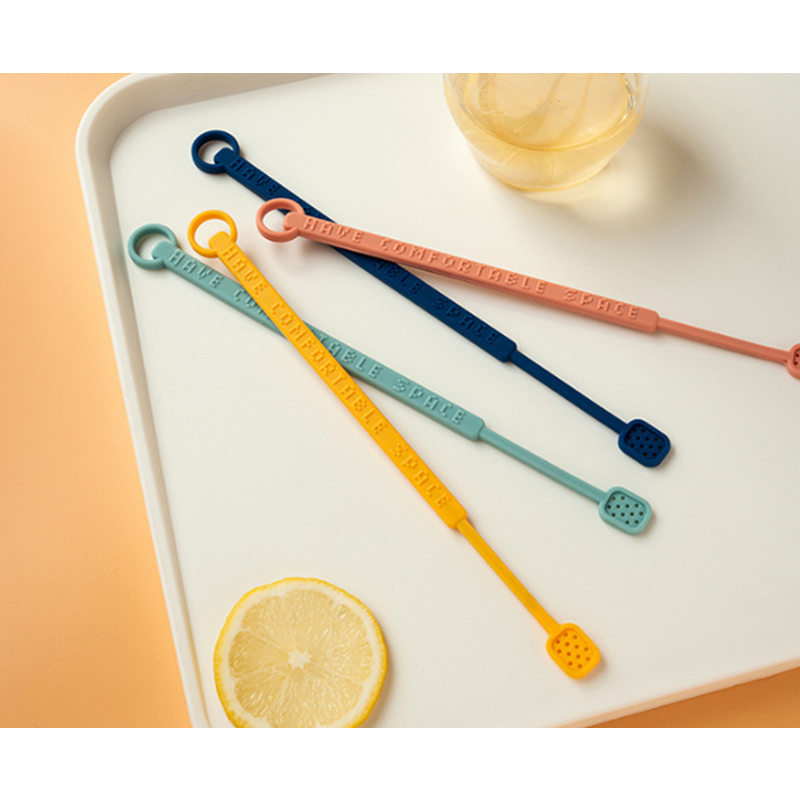 4Pcs Silicone Stirring Stick Long Handle Cocktail Juice Dessert Ice Spoon