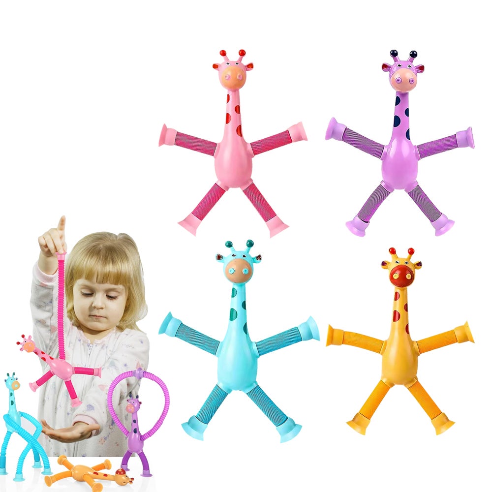4 Pieces Telescopic Stretchy Giraffe Suction Toy Tube Shape Changing