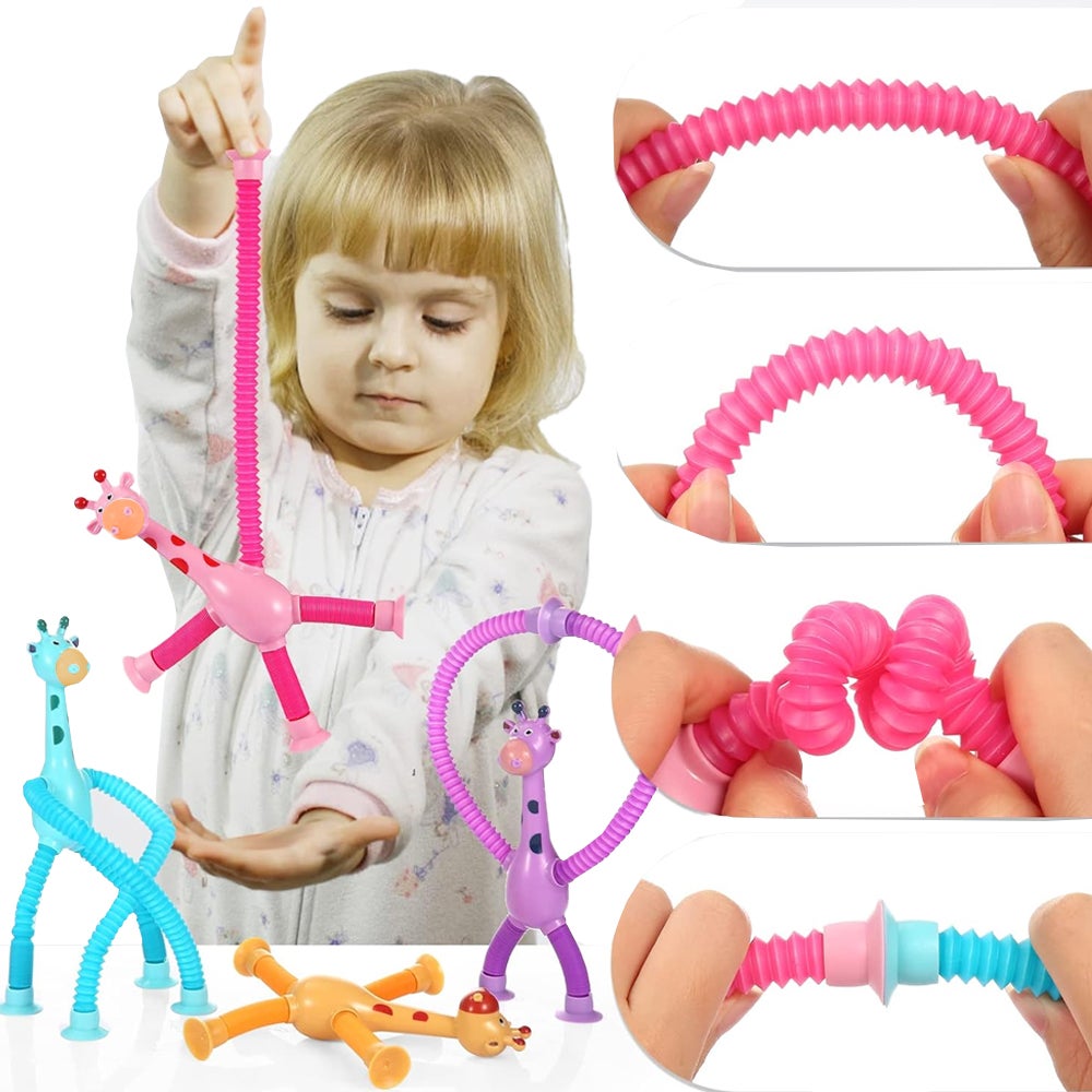4 Pieces Telescopic Stretchy Giraffe Suction Toy Tube Shape Changing