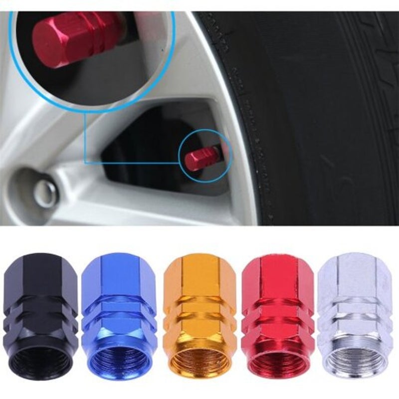 4Pcs Universal Aluminum Car Air Valve Caps Bicycle Tire Cover Wheel Black