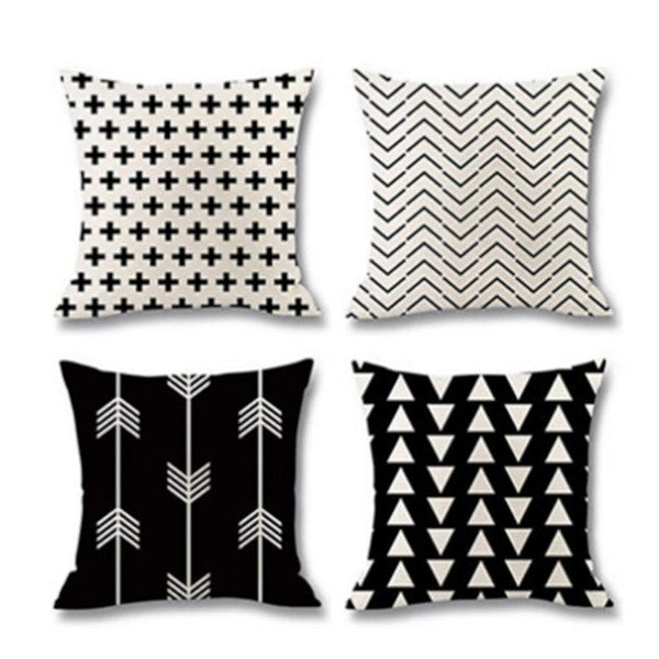 4Pcs Geometric Digital Printing Pillow Holder Flax Cushion Waist Cover
