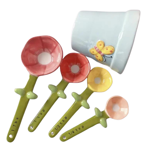 4Pcs Flower Cactus Ceramic Measuring Spoon Baking Food Scale Household Kitchen Salt Sugar With Base Cute Supplies