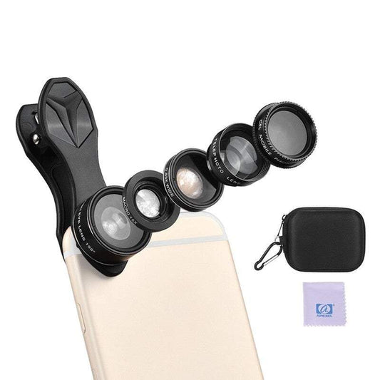 Phone Accessory Kits 5 In 1 Mobile Lens 198 Fisheye 0.63X Wide Angle 15X Macro 2X Telescope Cpl For Iphone Samsung Huawe