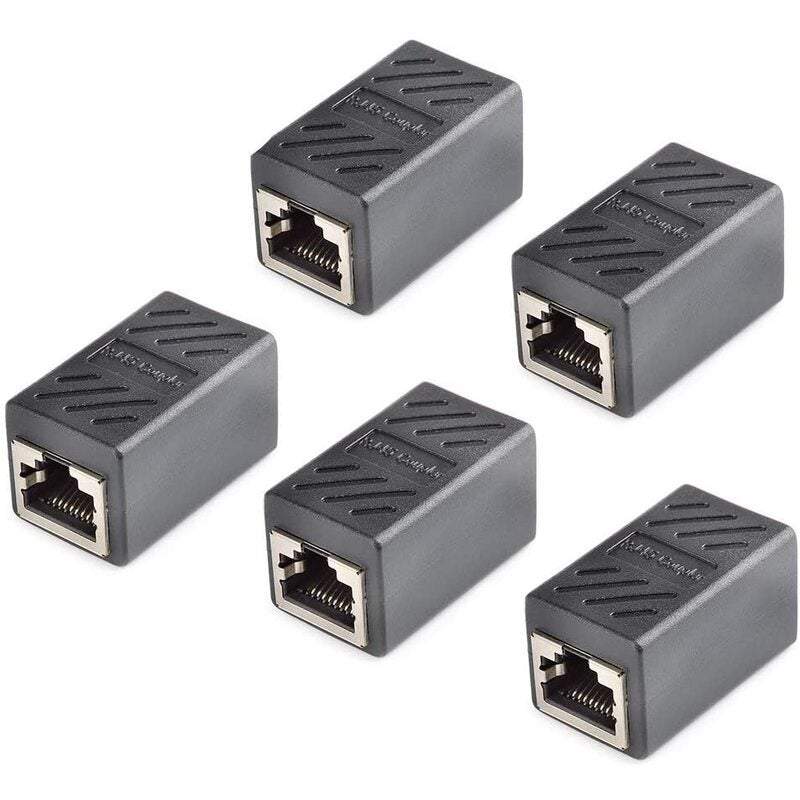 Network Cards Adapters 5 Pack Rj45 Coupler Ethernet Cable Extender Linear For Cat7 Cat6 Cat5e Female To Black