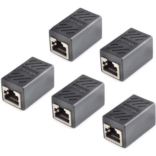 Network Cards Adapters 5 Pack Rj45 Coupler Ethernet Cable Extender Linear For Cat7 Cat6 Cat5e Female To Black