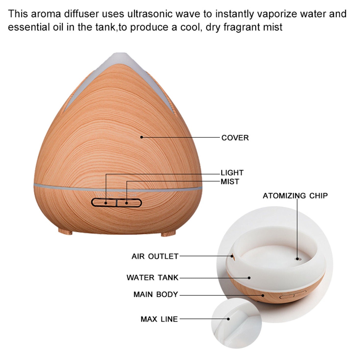 Purespa Ultrasonic Diffuser Light Wood