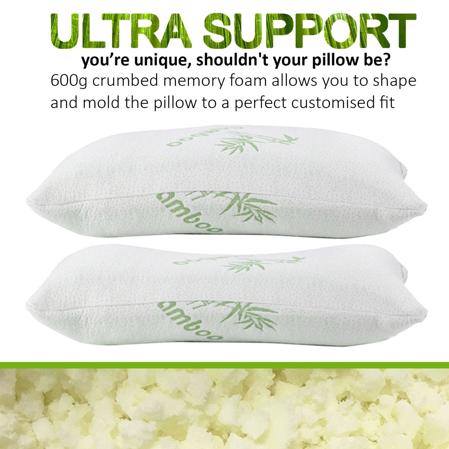 Royal Comfort Bamboo-Covered Memory Foam Pillow 2-Pack