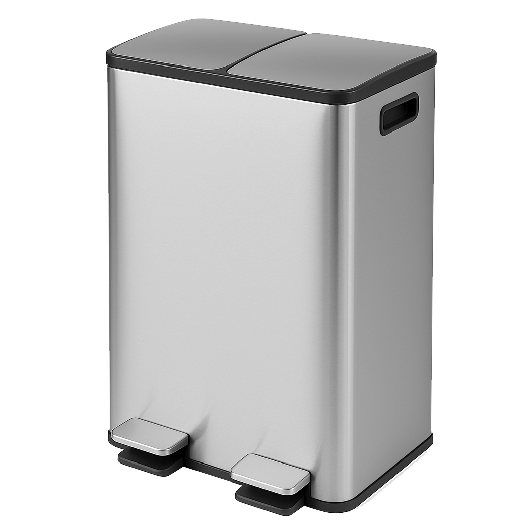 Toque 60L Dual Compartment Stainless Steel Pedal Bin Black & Silver