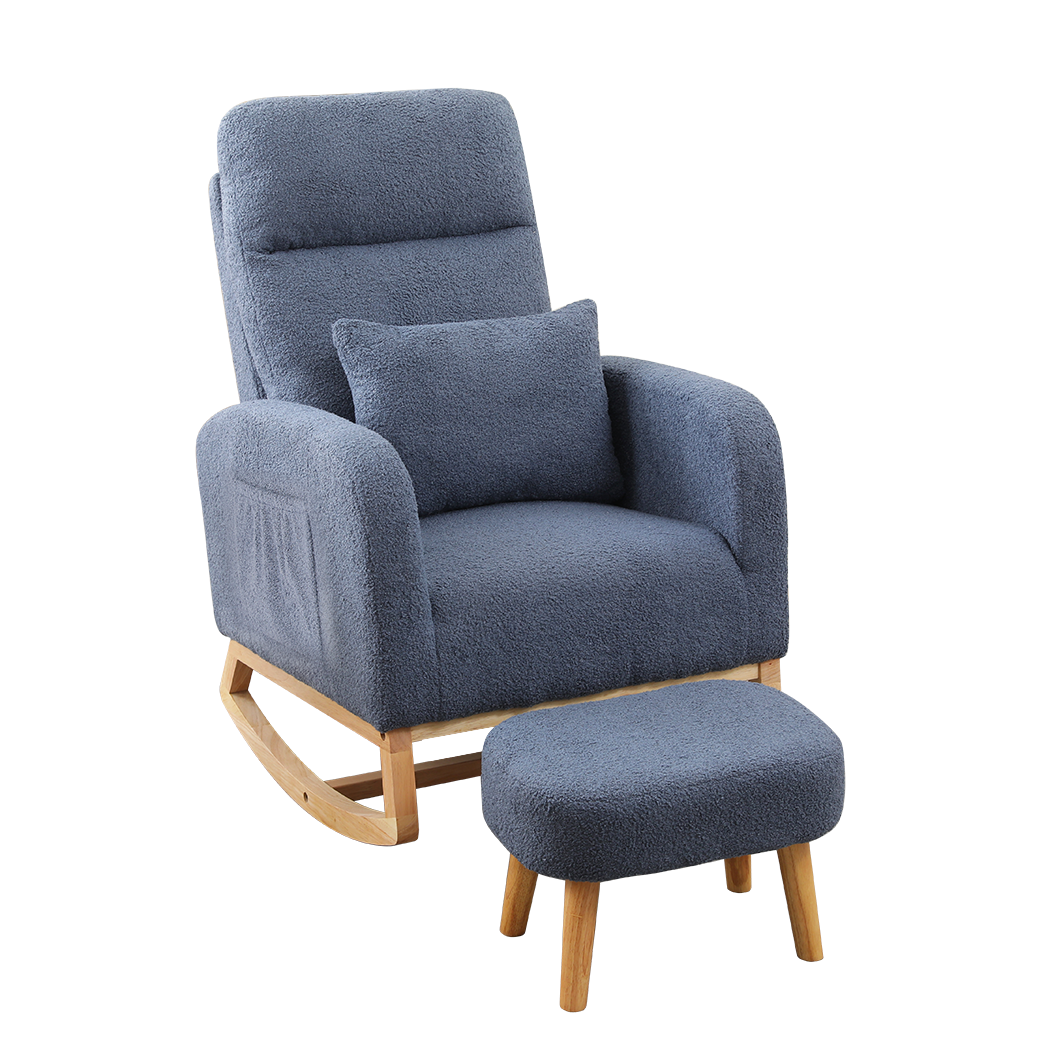 Rocking Chair With Ottoman Footrest Side Pocket Navy