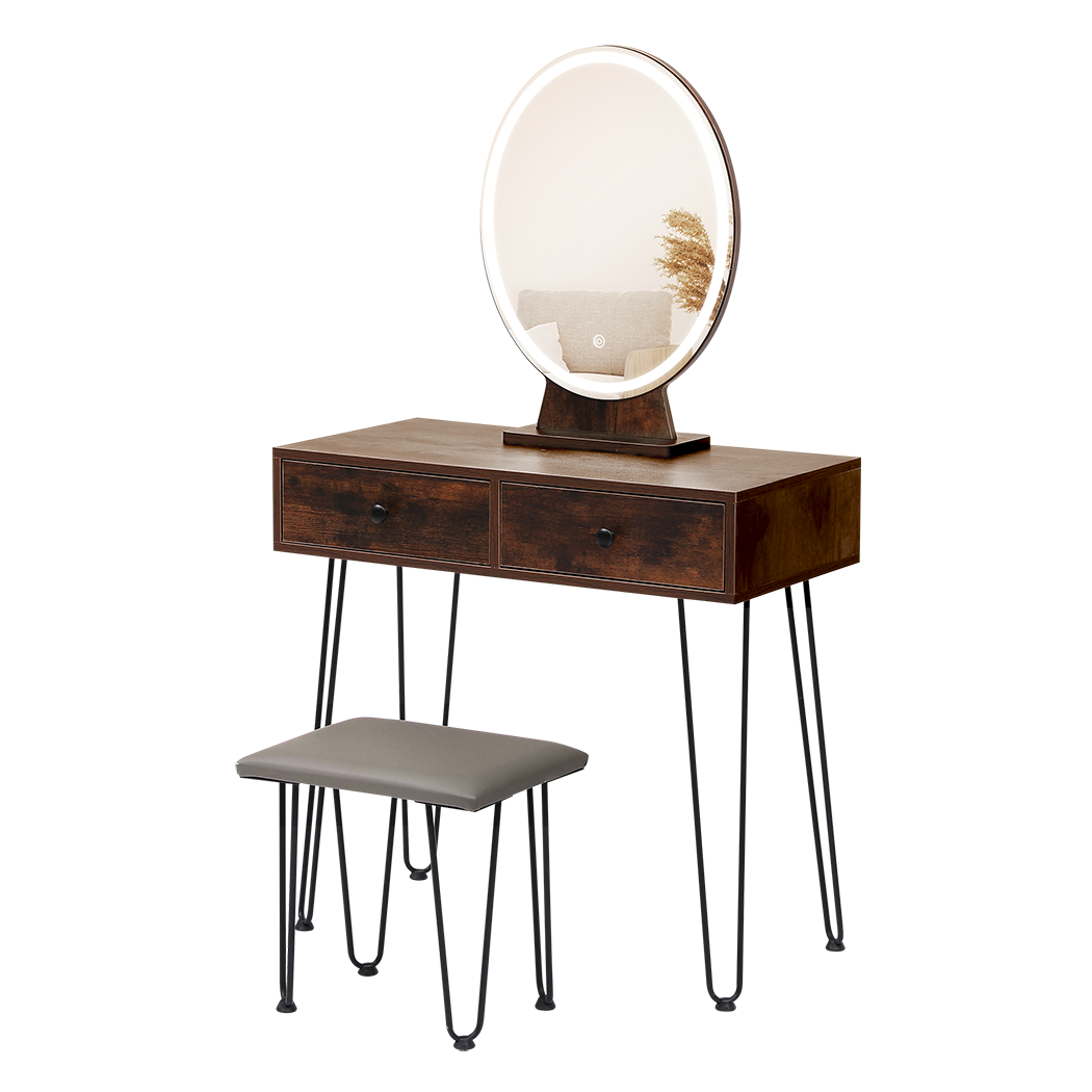 Dressing Table With Led Light Strip Brown Modern Vanity For Bedroom Or Makeup Space