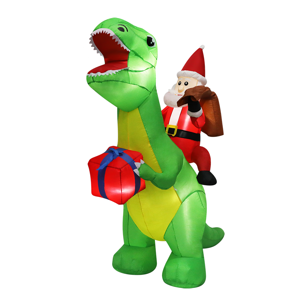Santaco Christmas Inflatables Outdoor Claus Riding Dinosaur Lights Dcor