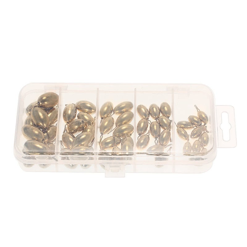 50Pcs Assorted Copper Sinker Bulk Set Box Elliptic Swivel Kit Casting Drop Fishing Tackle Accessories
