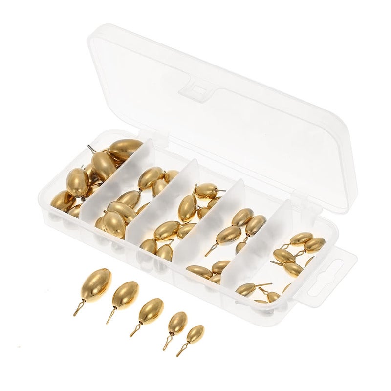 50Pcs Assorted Copper Sinker Bulk Set Box Elliptic Swivel Kit Casting Drop Fishing Tackle Accessories