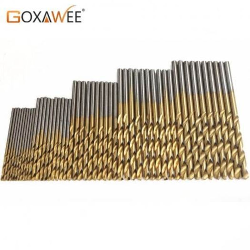 50Pcs Titanium Coated Twist Drill Bit Aluminum Set High Steel For Woodworking Plastic