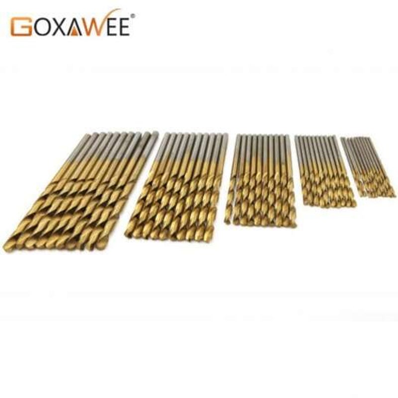 50Pcs Titanium Coated Twist Drill Bit Aluminum Set High Steel For Woodworking Plastic