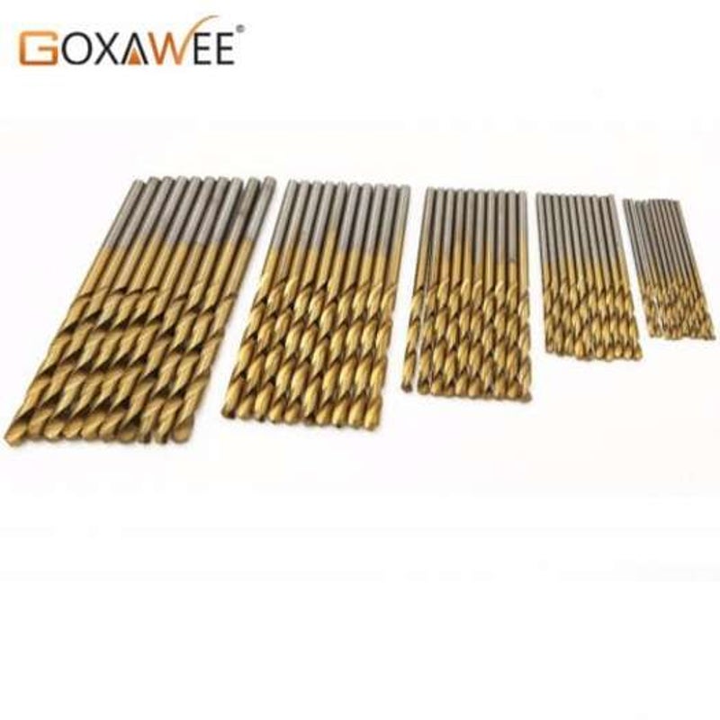 50Pcs Titanium Coated Twist Drill Bit Aluminum Set High Steel For Woodworking Plastic