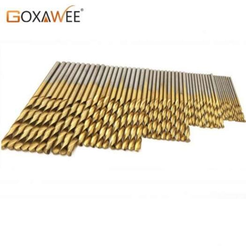 50Pcs Titanium Coated Twist Drill Bit Aluminum Set High Steel For Woodworking Plastic
