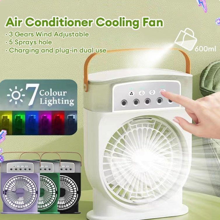 Usb Air Conditioner Cooling Fan With 5 Sprays 7 Color Light 600Ml Water Tank Mist Cooler Humidifiers