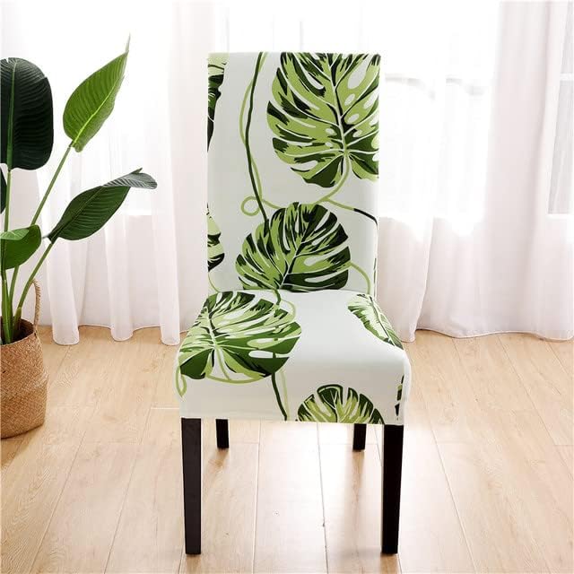 Chair Cover Green Leaves Design Anti Dirt Elastic Material For Dining Room Kitchen
