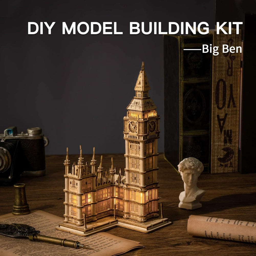 Robotime Rokr 3D Wooden Puzzle Diy Big Ben Toys With Led Light For Teens Xmas Gifts Tg507