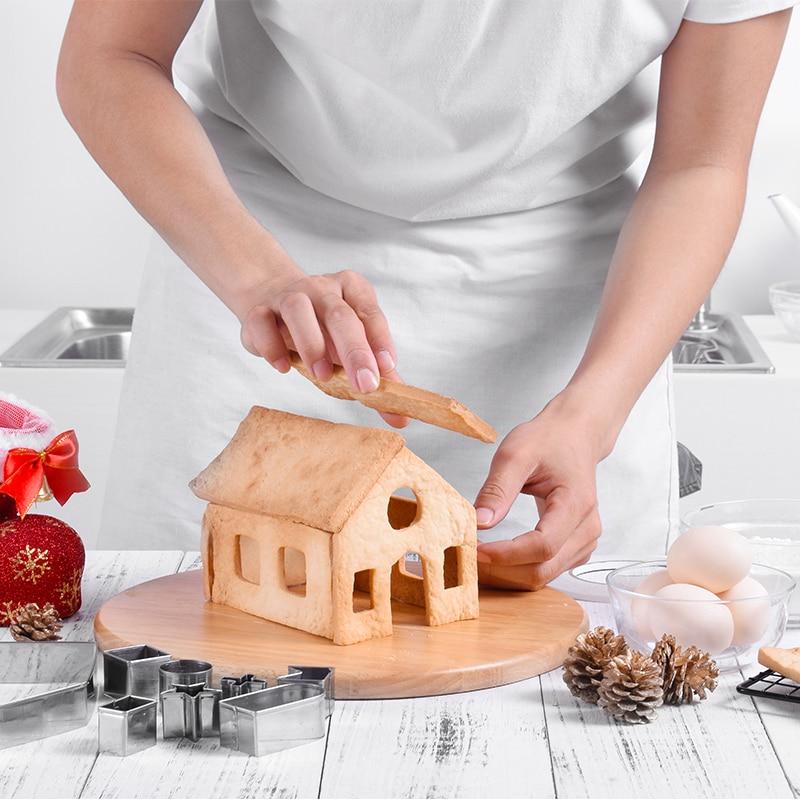 10Pcs 3D Gingerbread House Stainless Steel Christmas Cookie Cutters Set