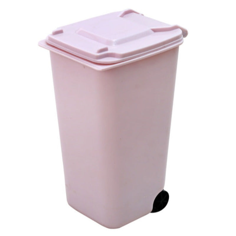 Multifunctional Plastic Storage Bin Desktop Trash Can With Wheel
