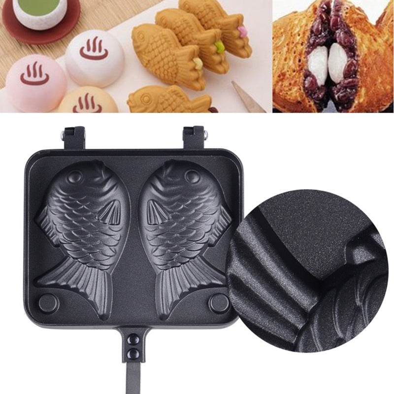 Non Stick Taiyaki Fish Shaped Waffle Frying Pan Maker Food Cooking Baking Mold