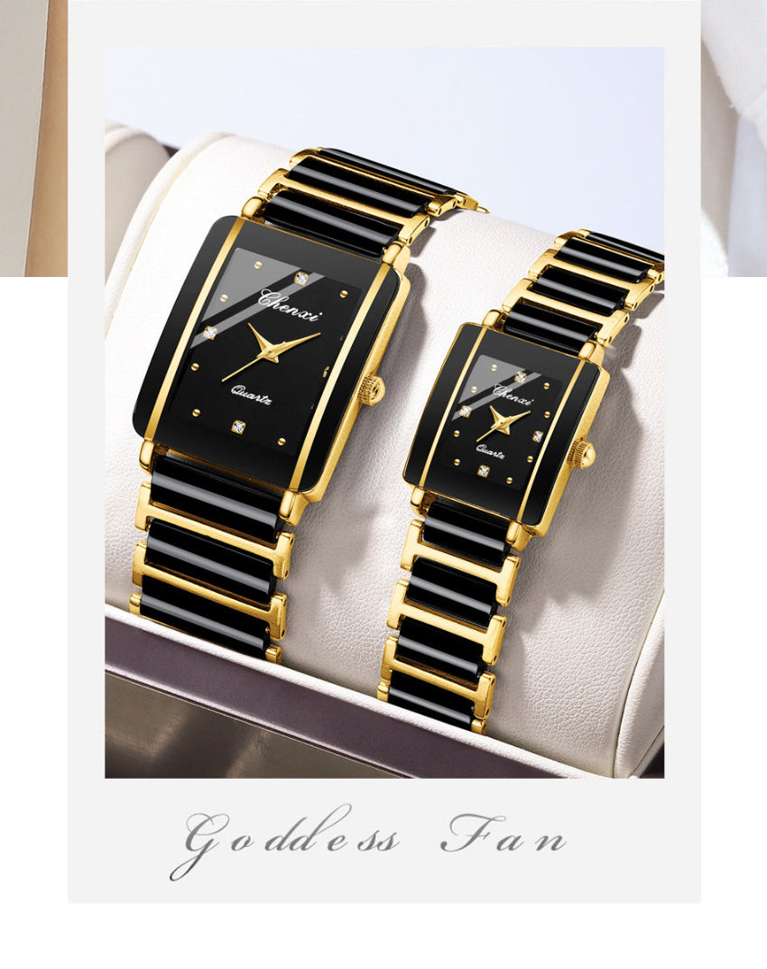 Square Couple Watch For Women And Men Ceramic Quartz
