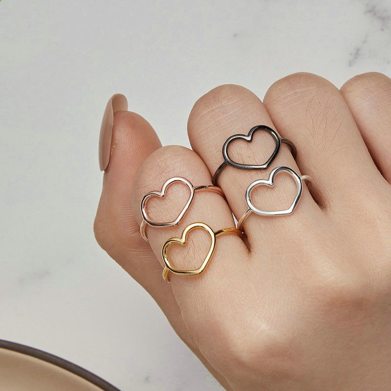 Veile Studios Hollow Plain Heart Rings Female S925 Sterling Silver 6 7 8 10 Dollars