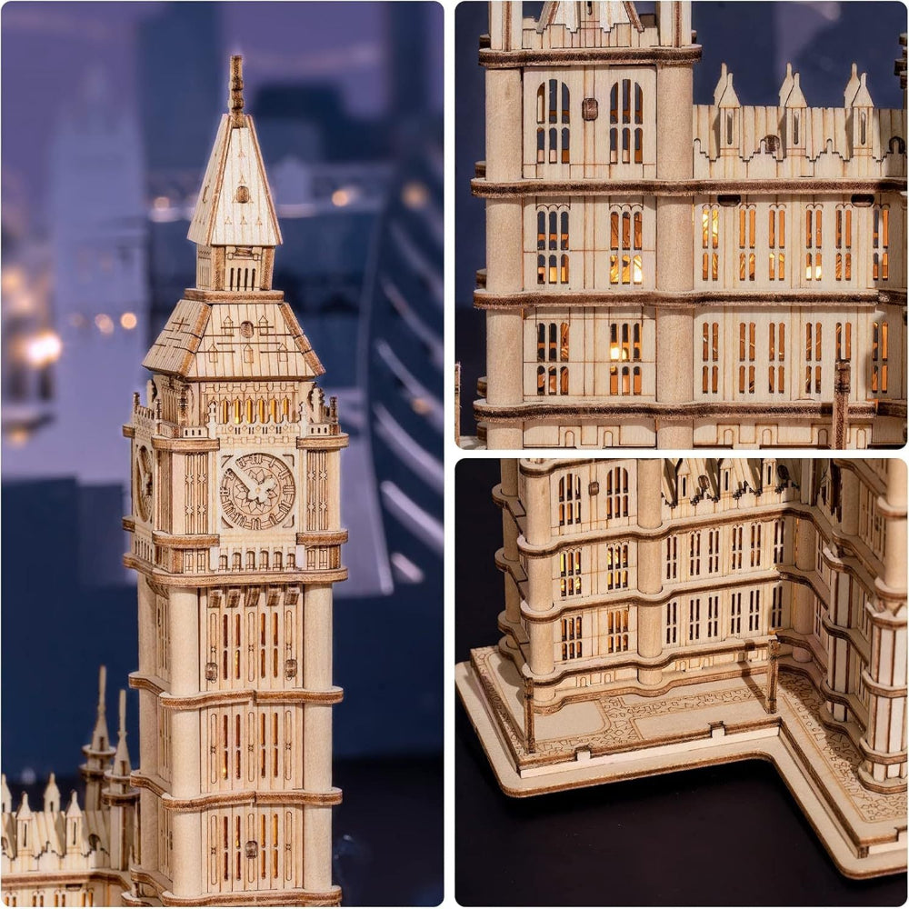 Robotime Rokr 3D Wooden Puzzle Diy Big Ben Toys With Led Light For Teens Xmas Gifts Tg507