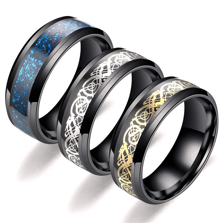 Veile Studios Dragon Pattern Men Stainless Steel Rings Jewellery