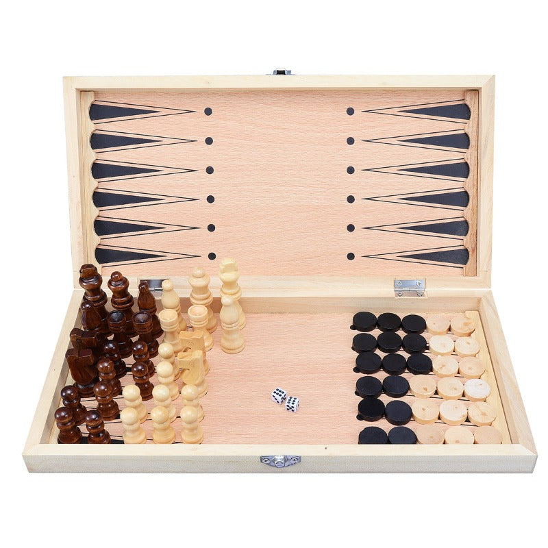 3 In 1 Folding Chess Set Family Board Games Checkers Backgammon