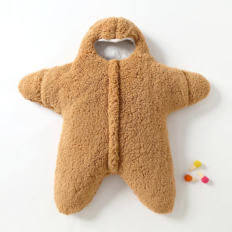 Baby Starfish Lamb Velvet Sleeping Bag Comfortable Newborn Male And Female Outing Winter Quilt Plus Cotton Thickening