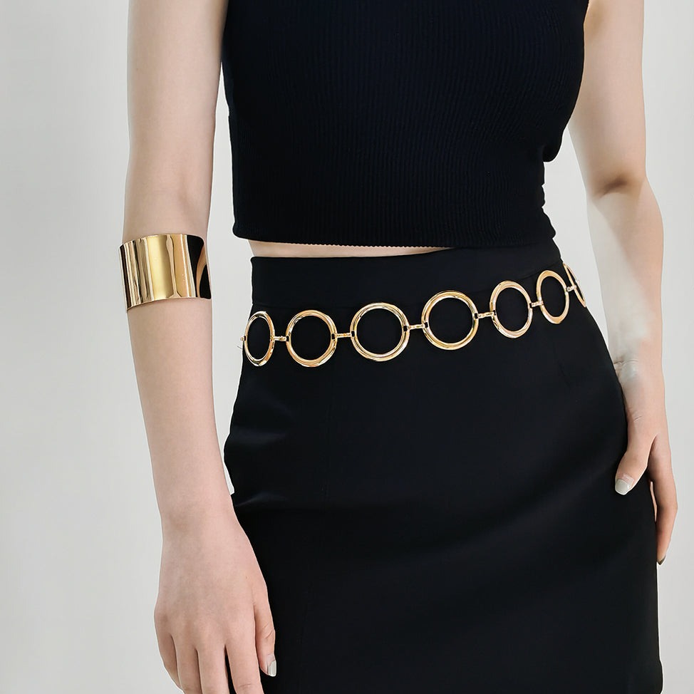 Veile Studios Fashion Circle Metal Waist Chain Belt Women Decorative Dress Hollow Accessories