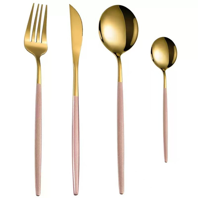 Stainless Steel Cutlery Set With Portuguese Gold Spray Painted Steak Knife Fork Spoon And Tea 4-Piece Gift Pack