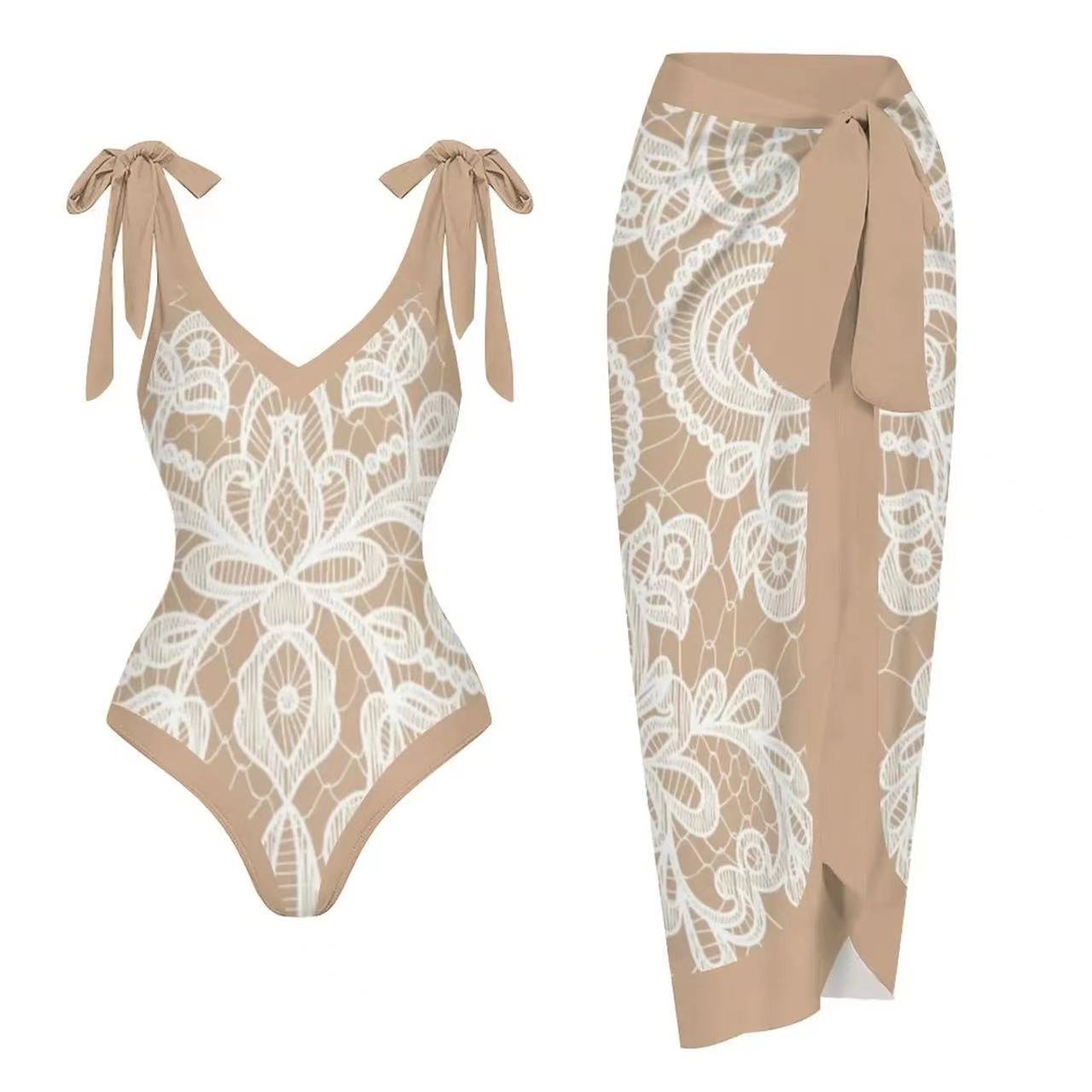 And American One Piece Gauze Skirt Swimsuit Sunscreen Set