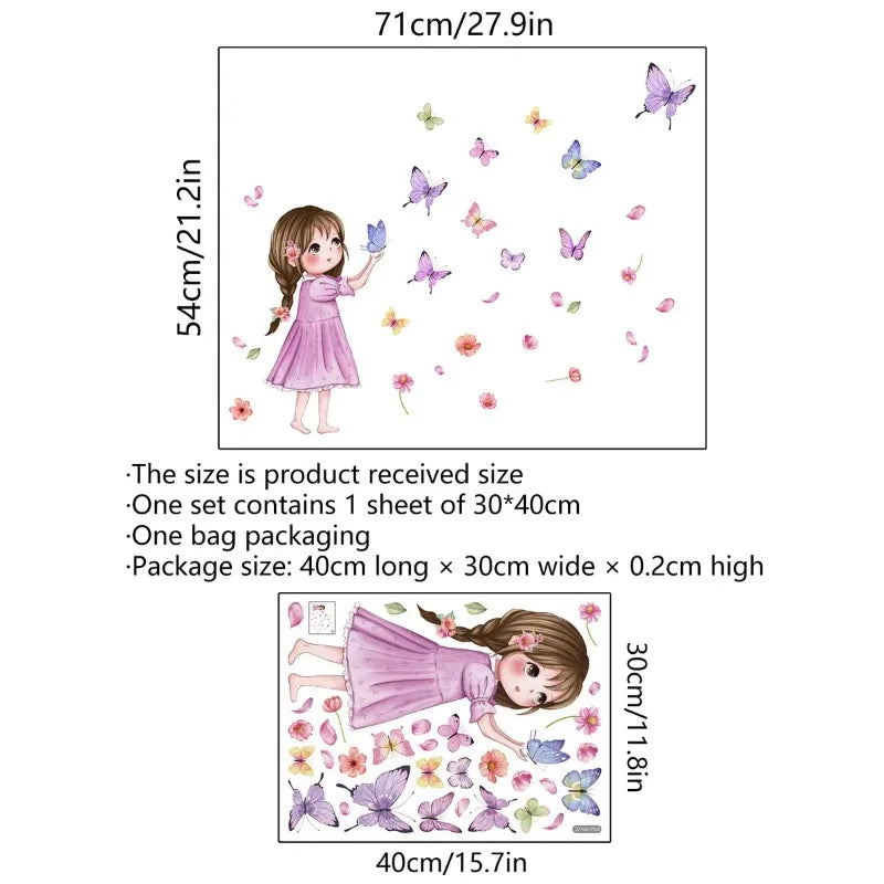 Cute Cartoon Butterfly Girl Wall Sticker Baby Room Kid Bedroom Kindergarten Background Decor Stickers Birthday Party Pho