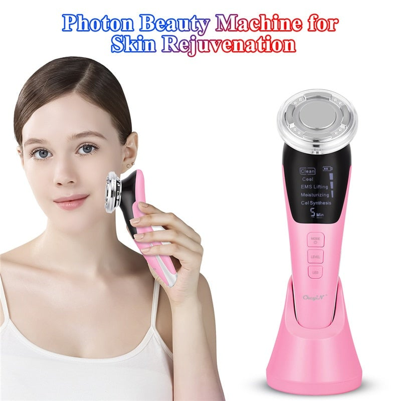 5 In 1 Ems Face Mesotherapy Electroporation Led Photon Lifting Beauty Skin Facial Care Neck Massager