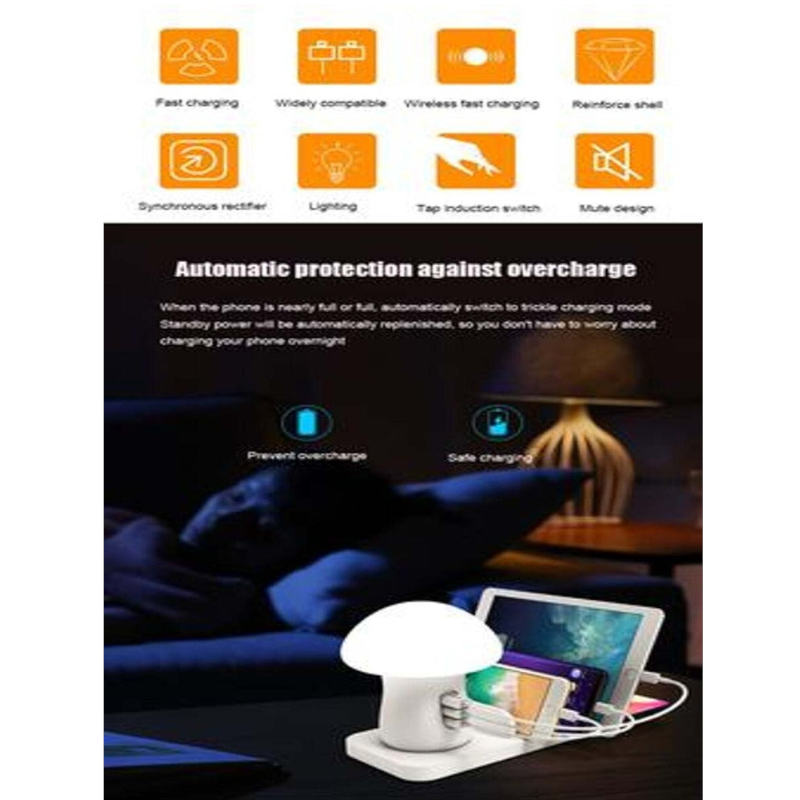 5 Port Multi Usb Smart Charging Station Mushroom Lamp Charger Stand For Iphone Ipad